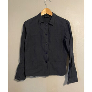 Agnes B. Womens Top Size 1 US Small Navy Linen Button Up Neutral Lagenlook